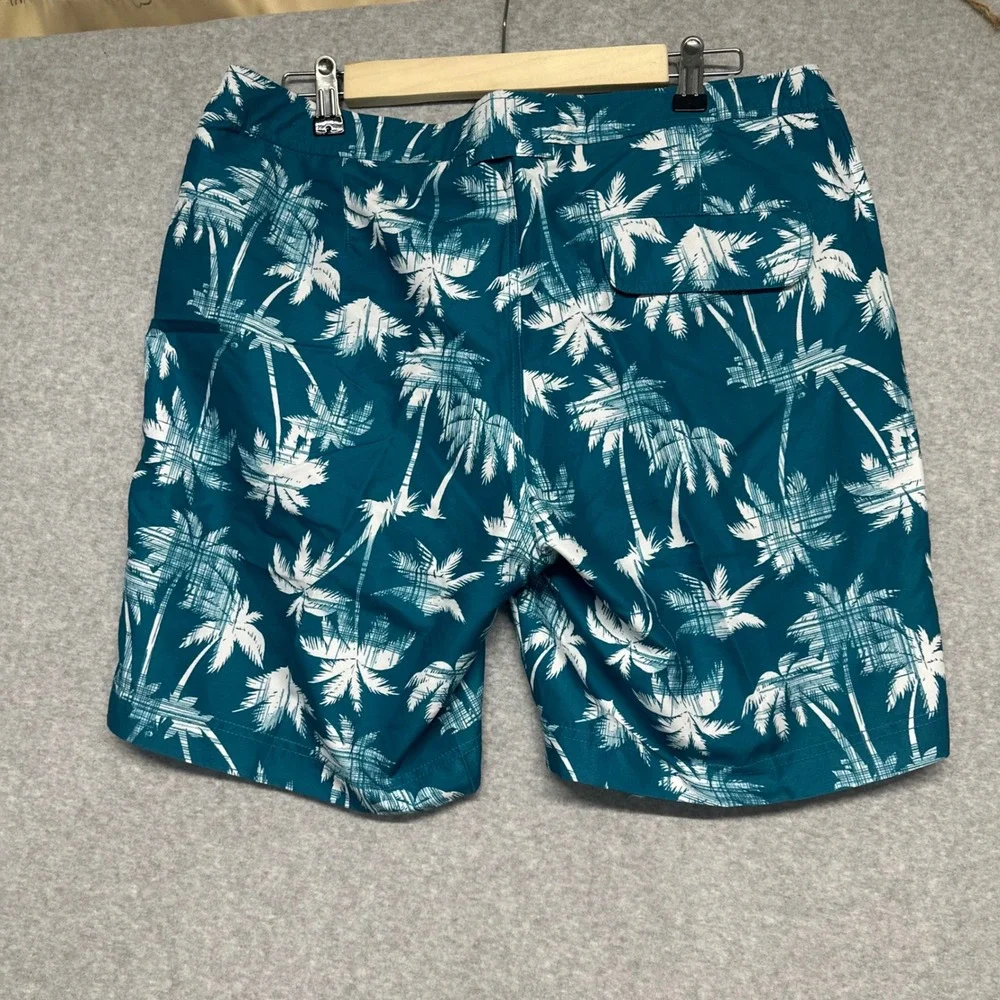 Onia The Calder Mens Teal Palm Tree Swim Trunks Surf Board Shorts Size 34 Resort